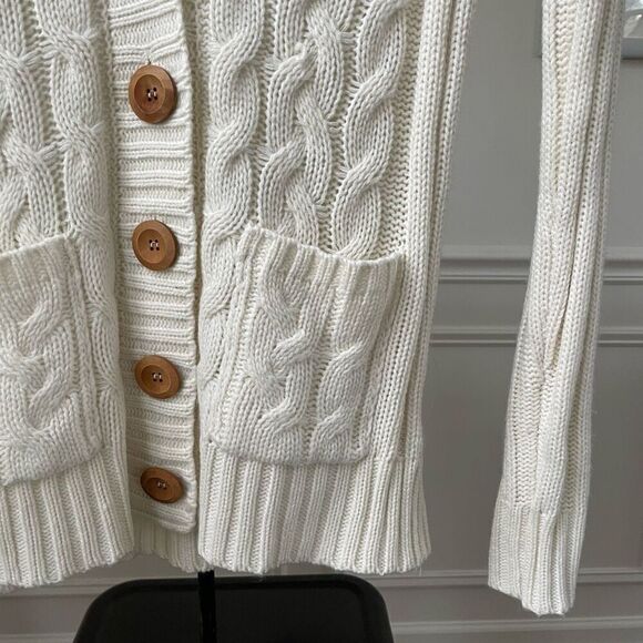 Fervour ModCloth Fisherman Cardigan Sweater Ivory L - Picture 3 of 7